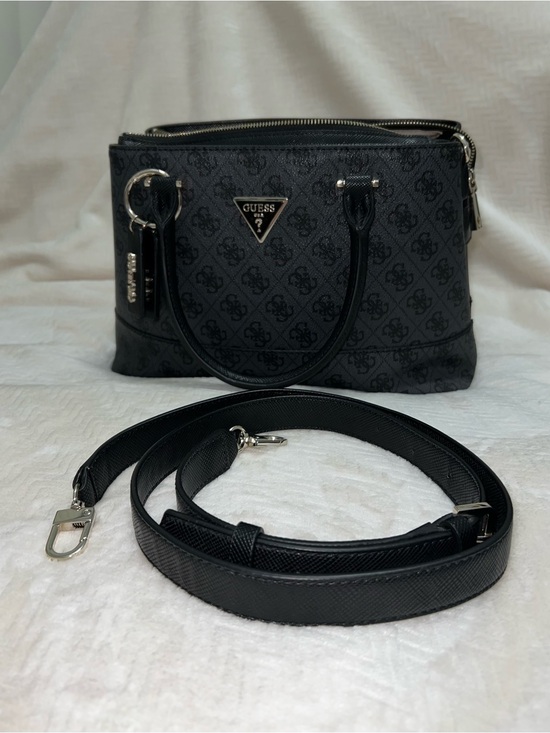 Guess Handbags - Guess Black Logo-Print Satchel with Detachable Strap